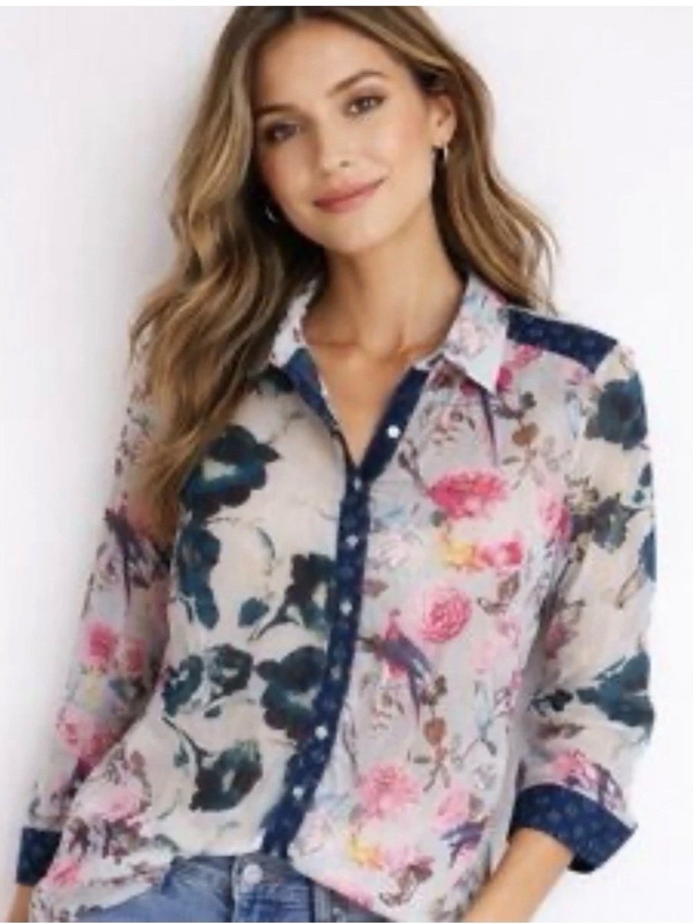 Sundance Floral Button-Down Shirt Boho Sz M